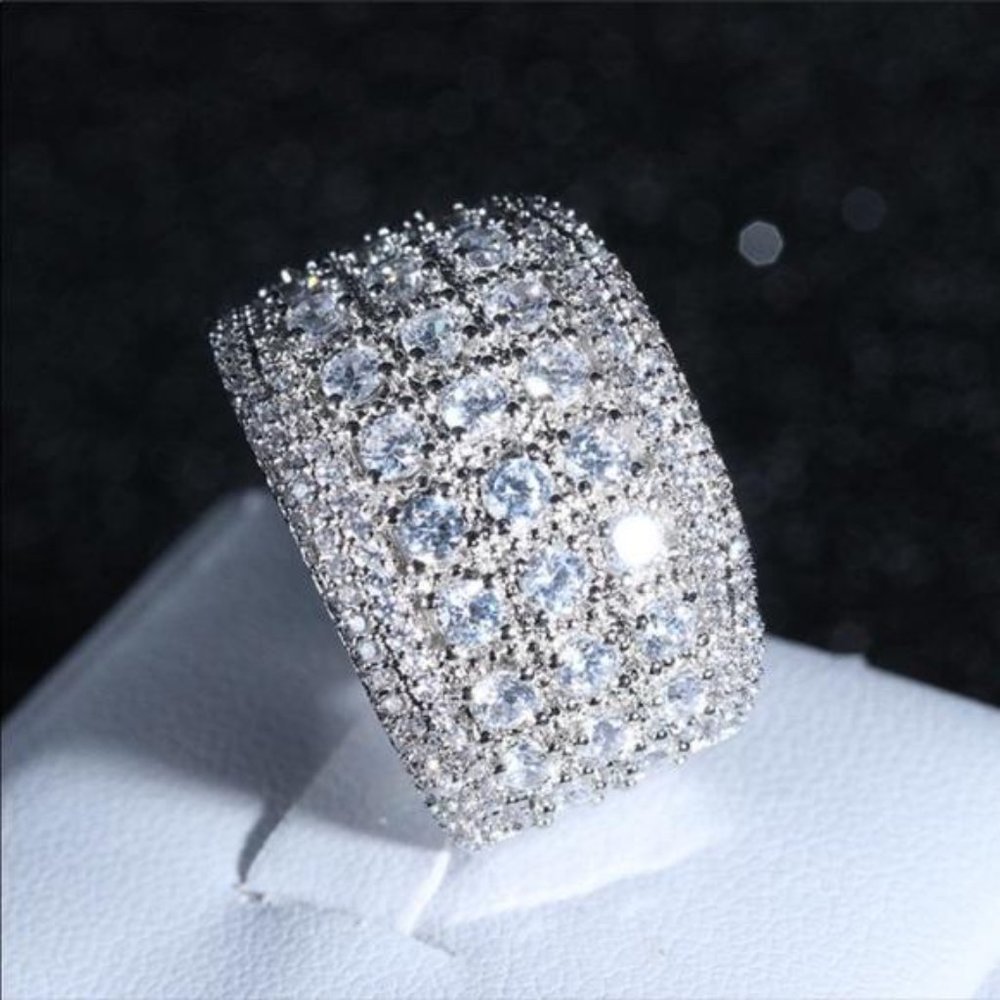 NEW Silver Round  Pave Wide Band Ring - Picture 7 of 9